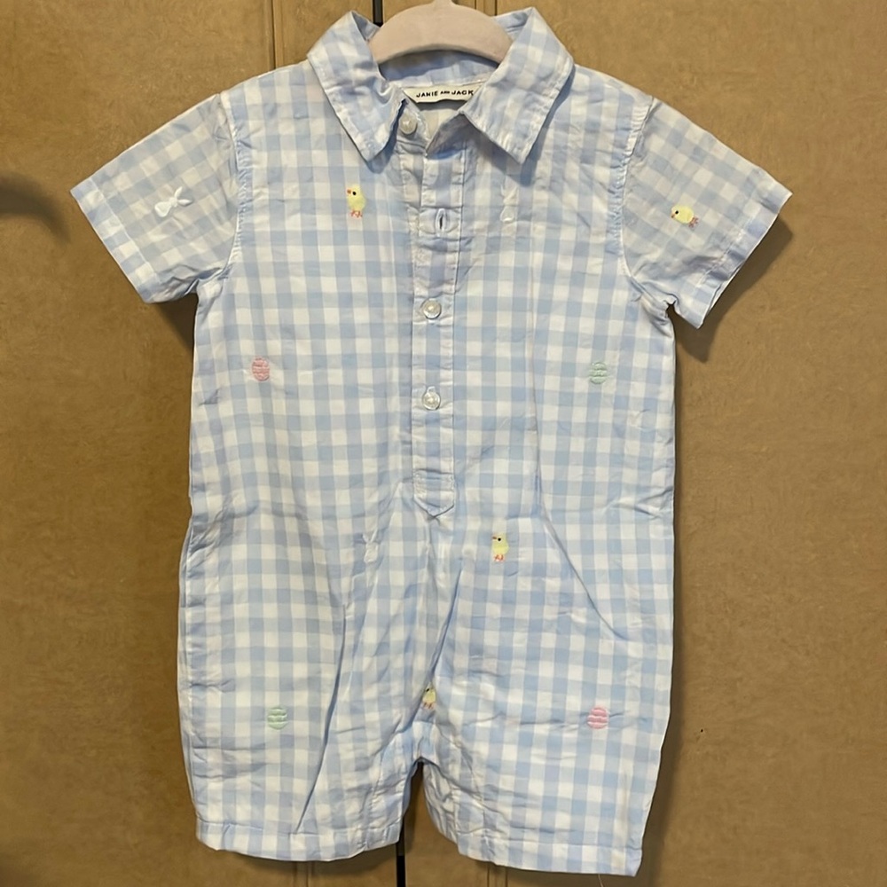 Janie and Jack embroidered gingham baby romper